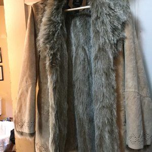 Women's Camel Suede and faux fur coat Large